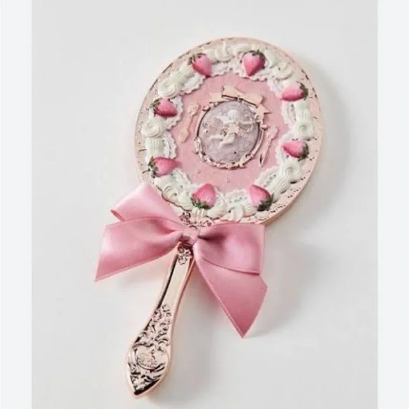 Flower Knows Strawberry Cupid Handheld Beauty Makeup Mirror in Pink - Picture 9 of 14